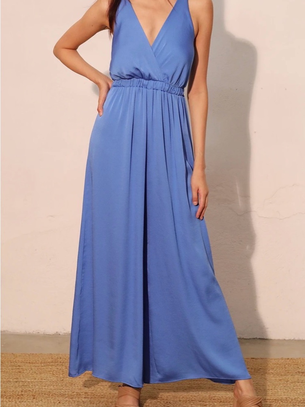 Tyche Periwinkle Blue V-Neck Wide Leg Jumpsuit